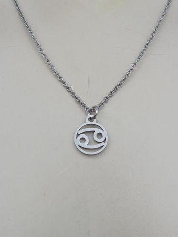 Collier en acier inoxydable argenté signe astrologique cancer ♋️