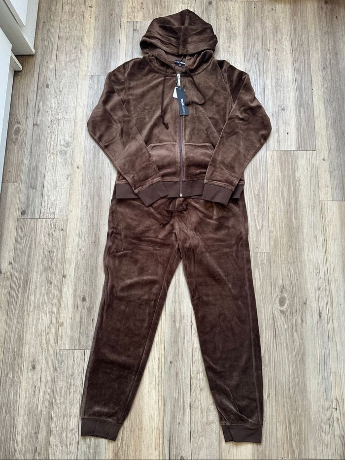 Ensemble veste jogging velours marron femme L - photo numéro 2