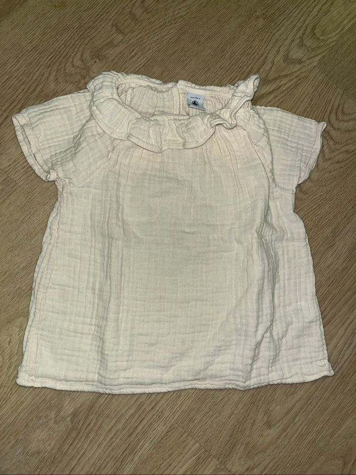blouse chemise manches courte petit bateau crème beige 6 ans