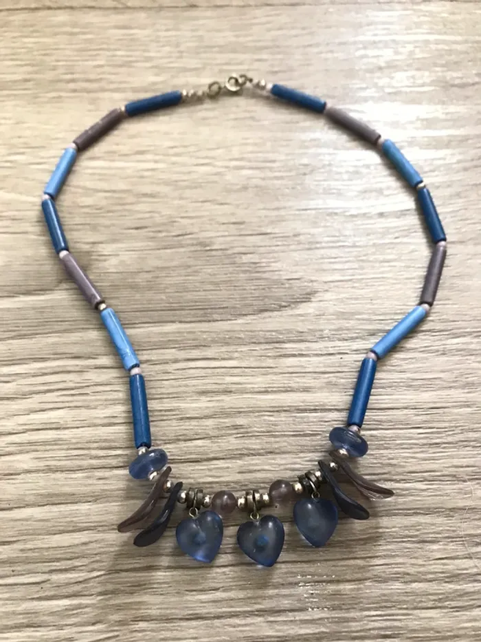 Collier vintage perles bleu