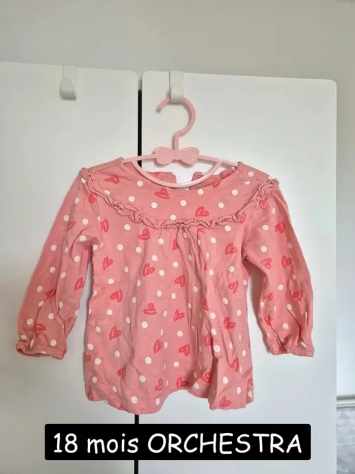 T-shirt blouse Orchestra 18 mois 81 cm rose manches longues
