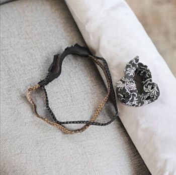 Lot 3 head bands noir bronze et chouchou bandana