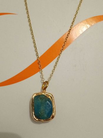 Collier femme plaqué or, pendentif apatite véritable 