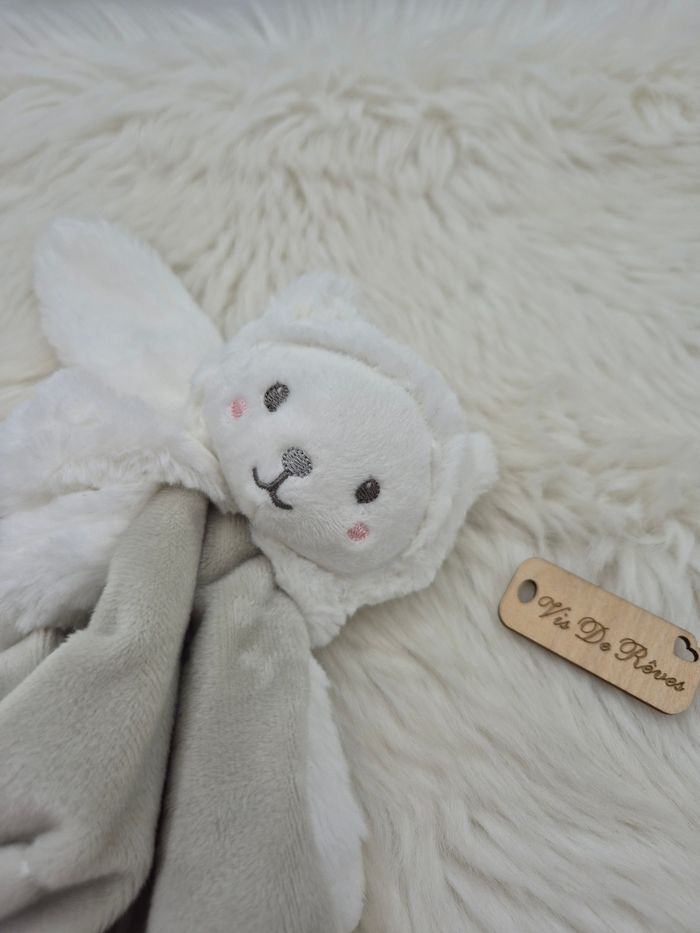 Doudou plat lapin Blanc gris Douce Nuit Mots D'enfants - photo numéro 4