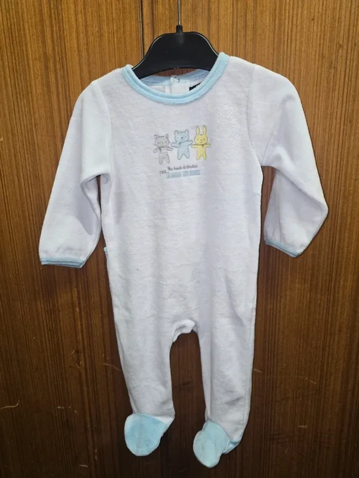 Pyjama grenouillère bébé mixte blanc/bleu