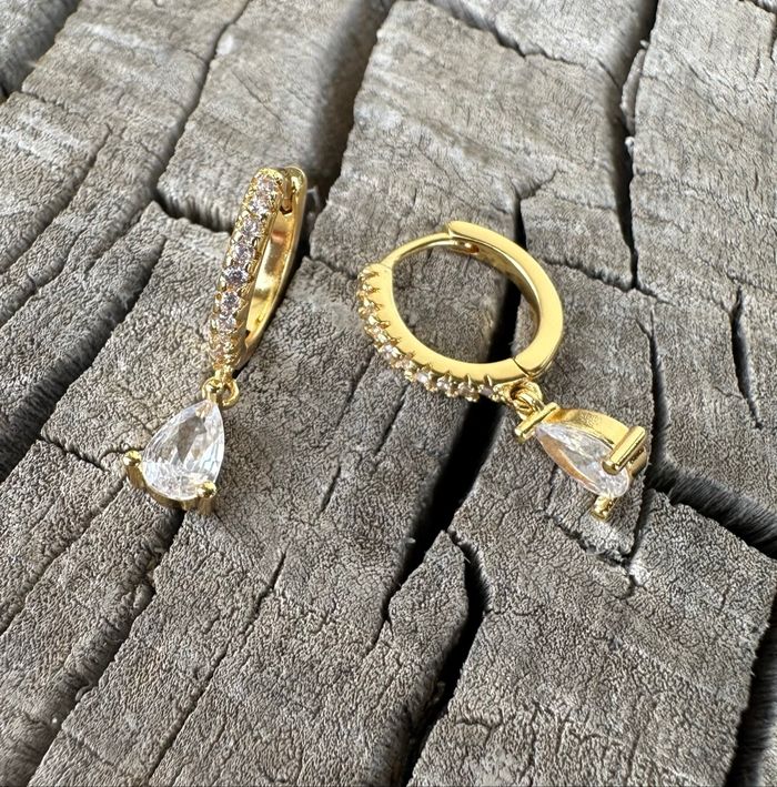 Boucles d’oreilles en zirconium blanc argent 925 à l’or fin - photo numéro 2