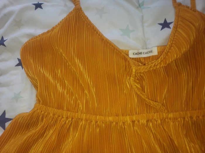 Top femme jaune plissé taille 40 - photo numéro 2