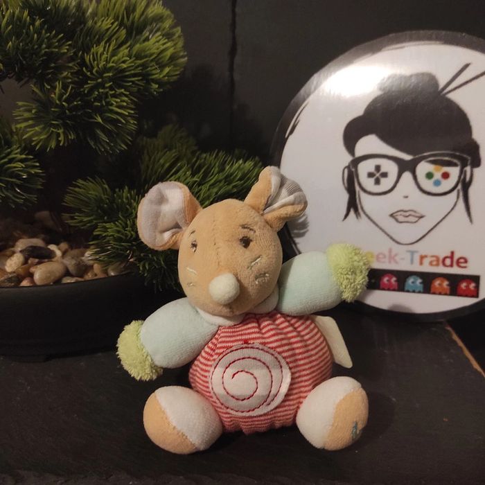 Doudou Kaloo Souris Spiral Rayé Vert Rouge Blanc Bliss Boule Peluche Marron #geektradedoudou