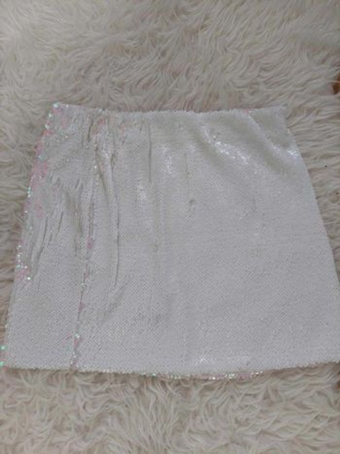 Mini jupe sequins réversibles blancs irisés T.U TBE