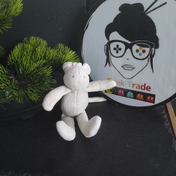 Doudou Peluche Souris Beige Rose Bandana Lila Blanc  15 Cm #geektradedoudou