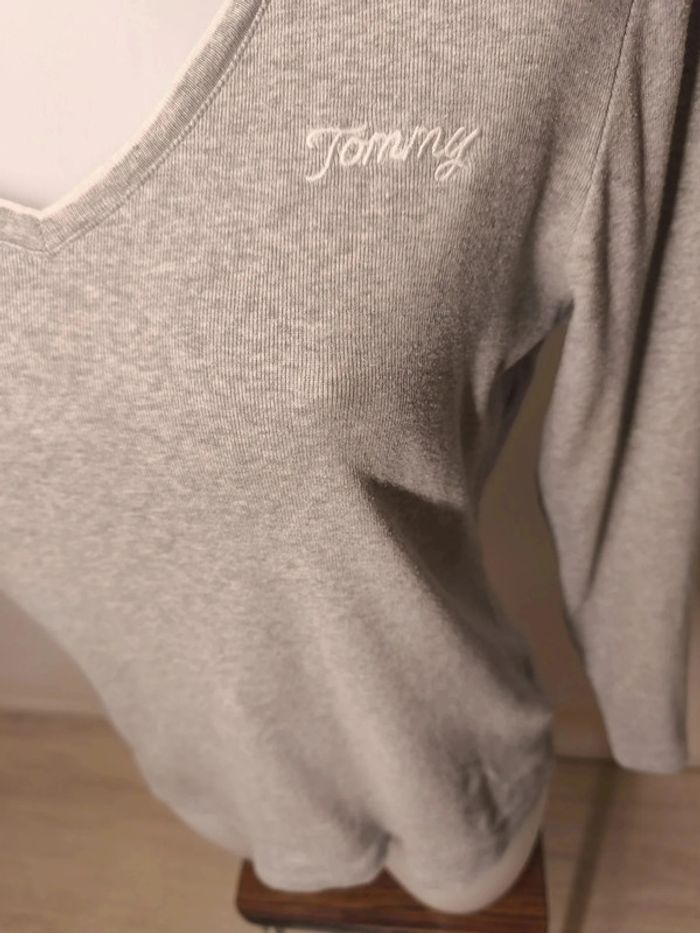 Pull col V Tommy Hilfiger Femme Taille L Gris - photo numéro 5
