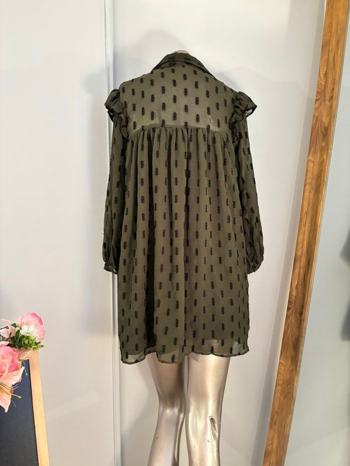 Robe bohème courte fluide kaki à pois texturés – Zara – Taille XS (34) - photo numéro 6