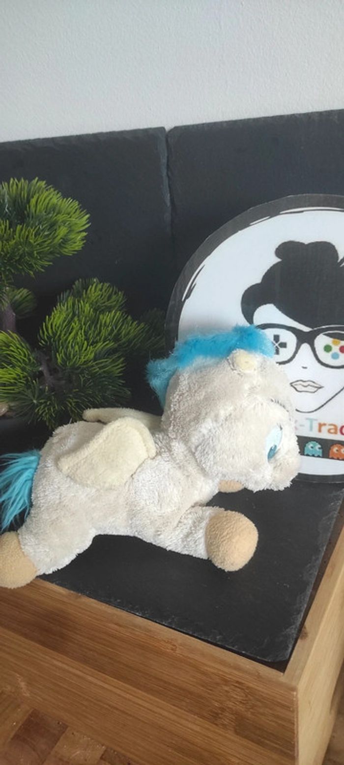 Peluche doudou Pegase Disney Disneyland blanc bleu cheval aile beige hercule - photo numéro 2