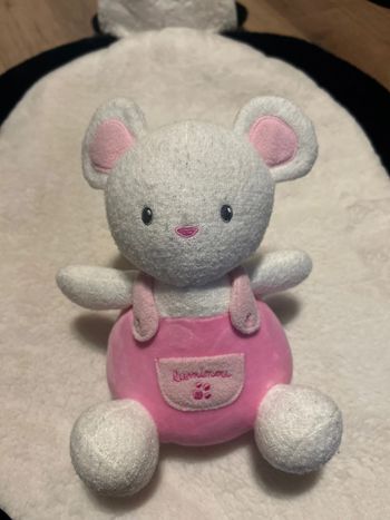 Peluche luminou souris blanc rose