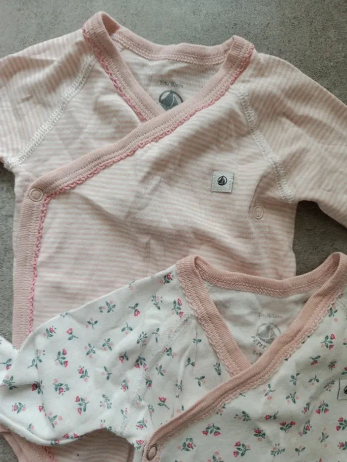 Lot de 2 bodies croisés manches longues rose Petit Bateau 60cm - photo numéro 3