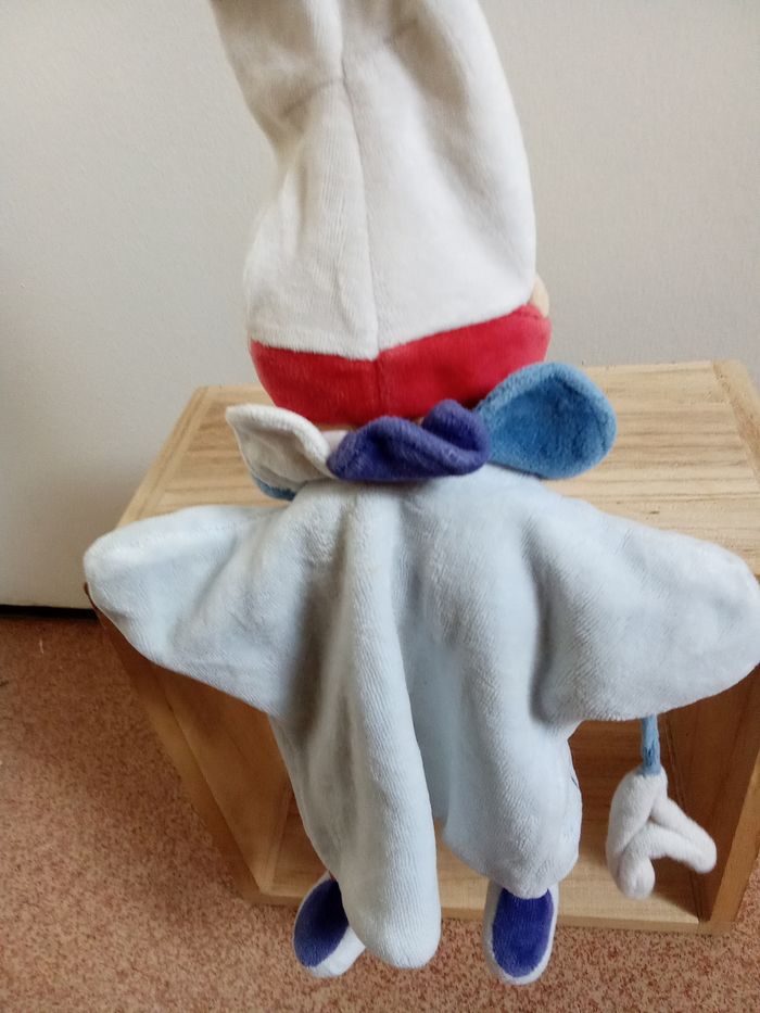 Doudou marionnette tête ours, chien , blanc, rouge, bleu , bonnet, broderie, enfant, bébé, mixte, doudou et compagnie, note de musique, vintage - photo numéro 2