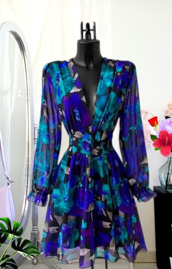 Robe midi fleurs bleus et vertes