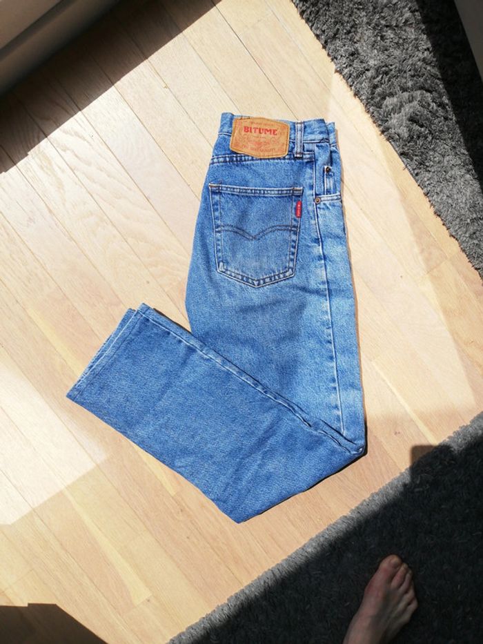 Jeans denim Vintage bleu clair coupe droite bitume taille 40 coton - photo numéro 2