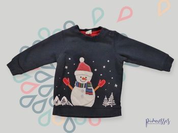 Pull sweat fin molleton fin bleu marine bonhomme de neige H&M 6 – 9 mois 74 cm garçon