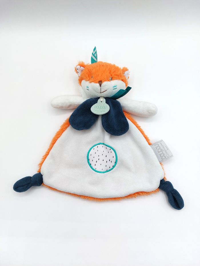 Doudou plat renard Tiwipi orange blanc Doudou et Compagnie rond plumes