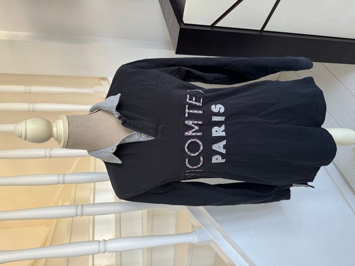 Polo Vicomte Arthur Paris à manches longues noir et gris - photo numéro 1
