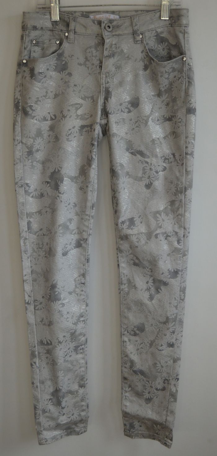 Jeans slim fleuri argenté – Toxik3 – Taille 36 (S)