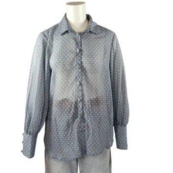 Chemise bleu ciel à pois beige Rinascimento, manches bouffantes, col classique, taille M A971
