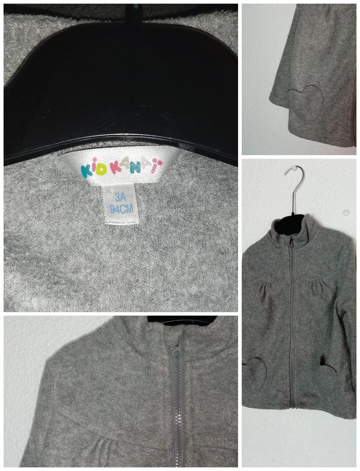 3 ans  kidkanai veste, gilet polaire zippé gris poche en forme de cœur toutes saisons /Excellent état - photo numéro 3