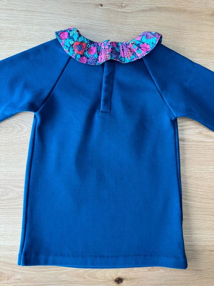 Robe en molleton bleu marine et col froufrou liberty Margaret Annie - Taille 3 Ans - photo numéro 10