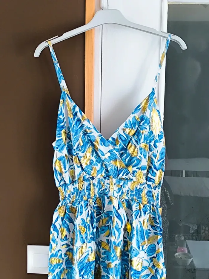 Robe longue imprimée tropicale bleue et dorée femme 40/42 - photo numéro 13