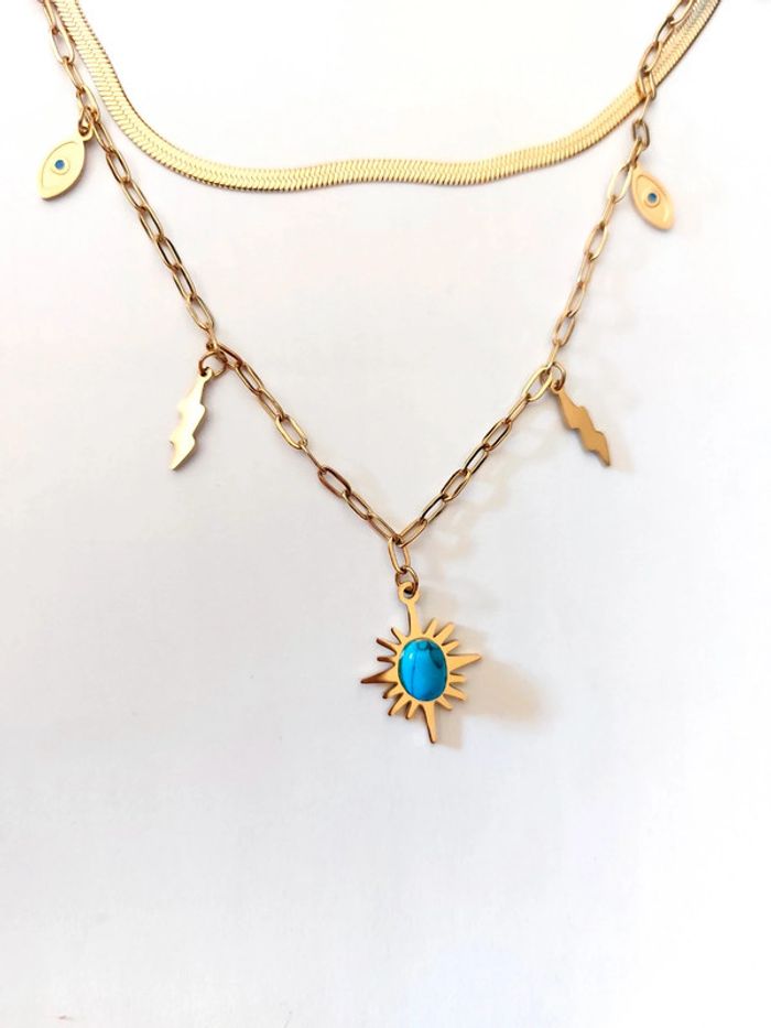Collier multirangs  - acier inoxydable doré  - charm's  - inspiration zag 🌊 - photo numéro 3