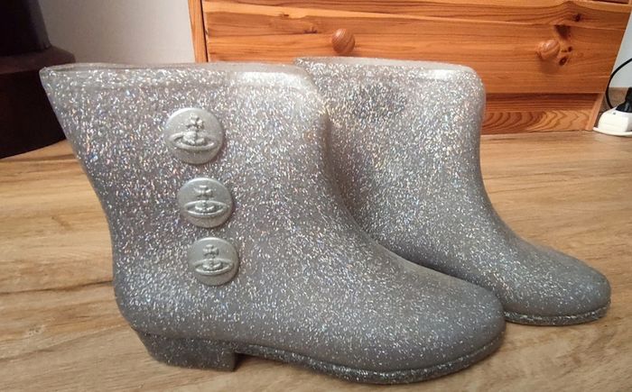 Bottines de pluie caoutchouc gris pailleté Vivienne Westwood x Melissa - photo numéro 2
