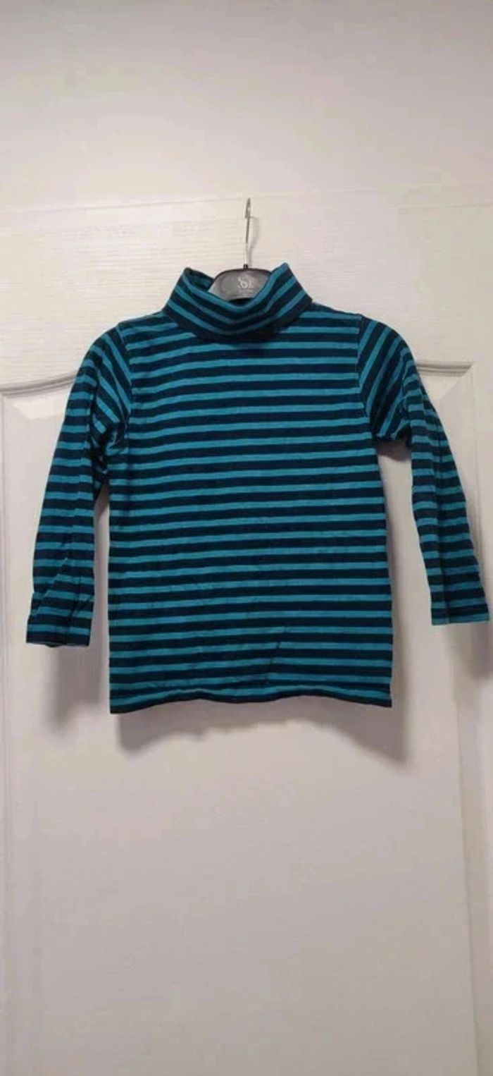 Col roulé sous-pull Tape à l'oeil rayé marine et turquoise 6 ans