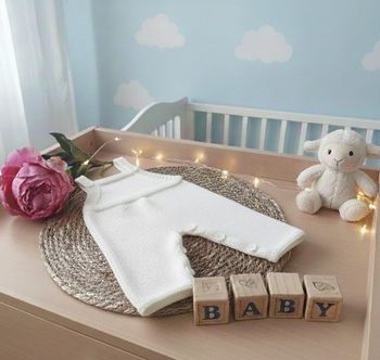 Salopette  tricot bébé naissance mixte  garçon ou fille blanche