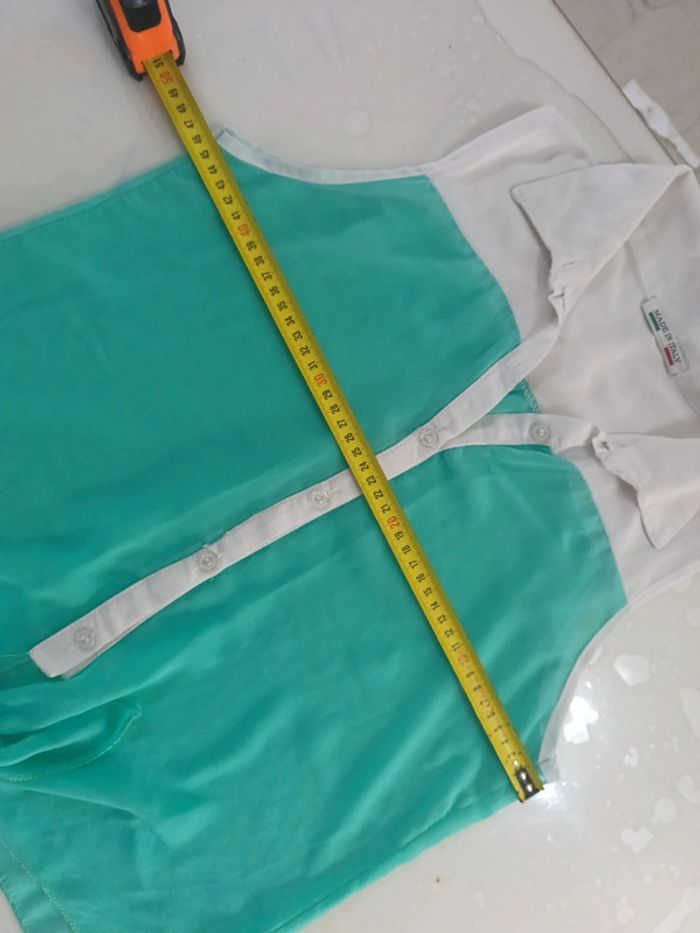 Top chemise nouée verte et blanche - photo numéro 7