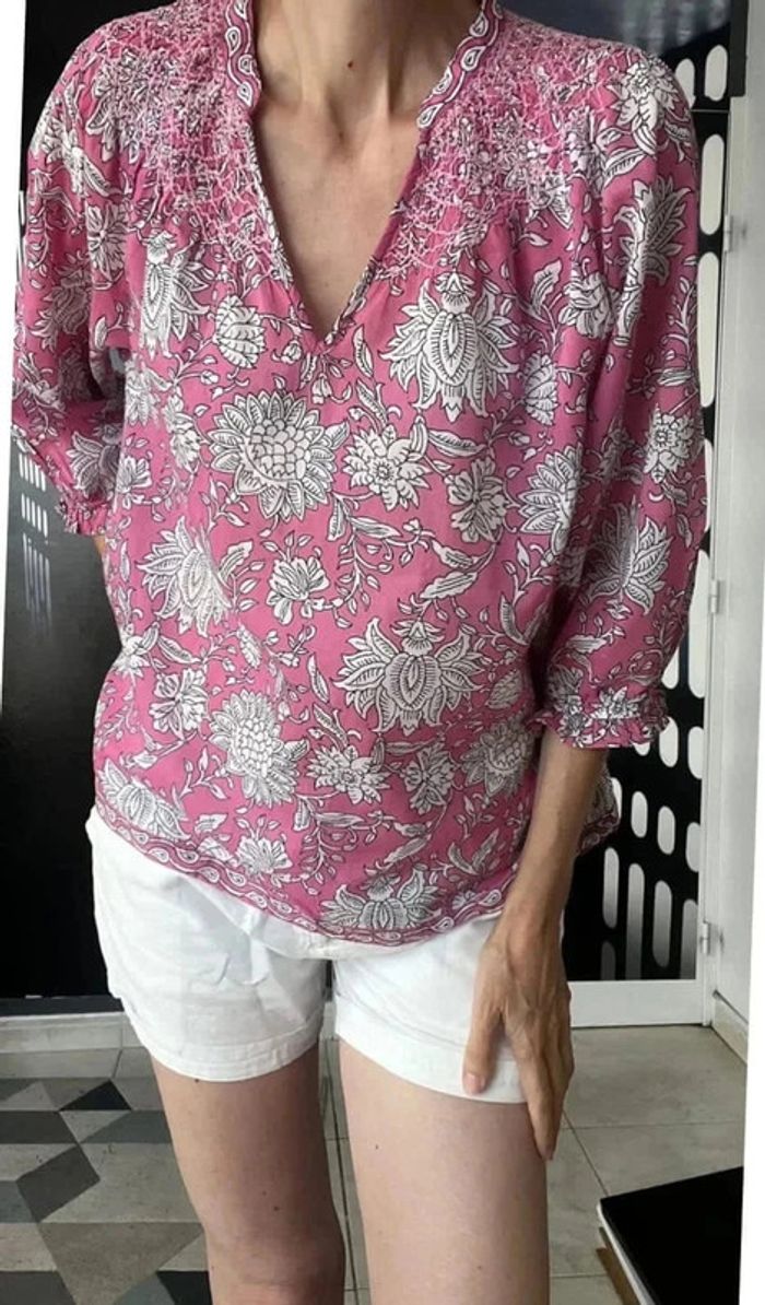 Blouse imprimée en coton bio fushia Libellule - photo numéro 13