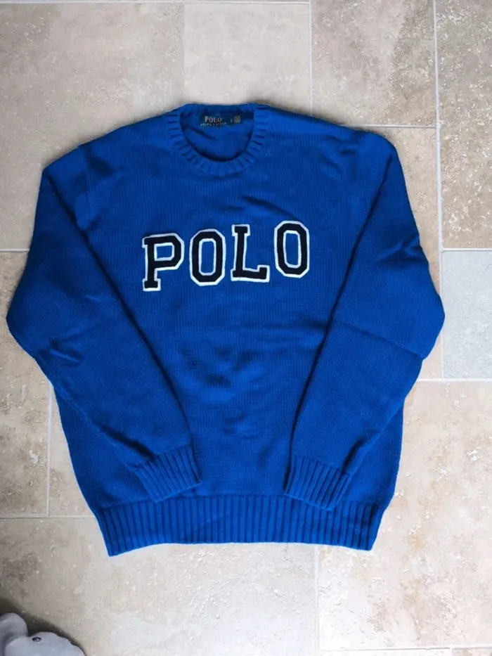 Pull col rond "Polo" bleu électrique Ralph Lauren L comme neuf - photo numéro 2