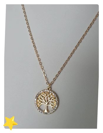 Collier + pendentif arbre avec pierre d'ornement doré