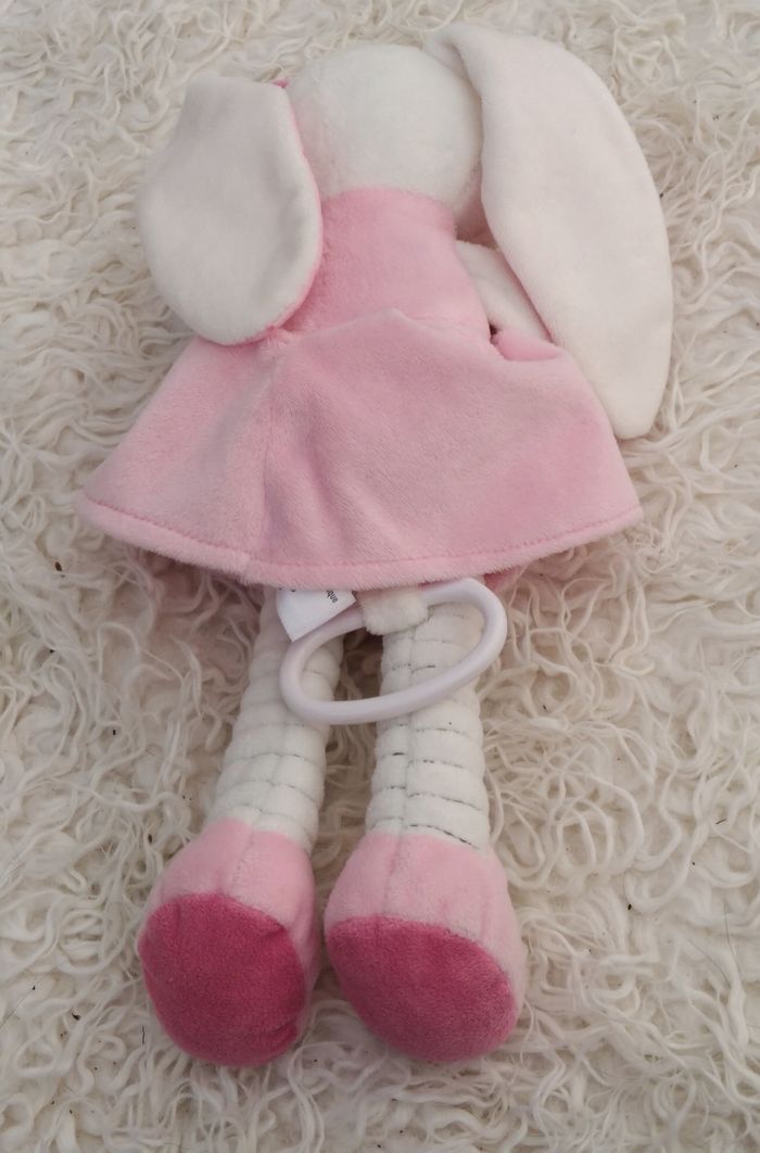 Doudou peluche lapin musical - robe rose - coeur ,Abeille- Pommette - photo numéro 2