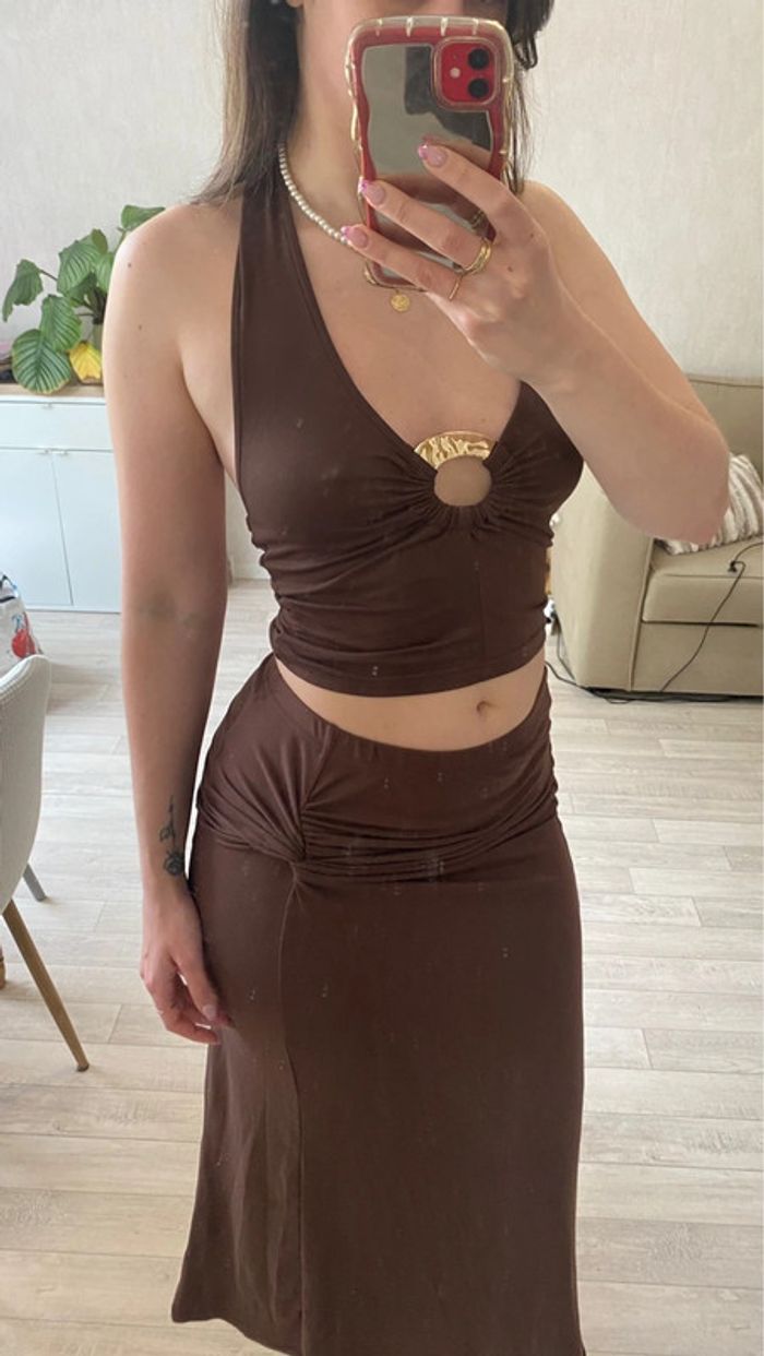 Ensemble top et jupe marron - photo numéro 2