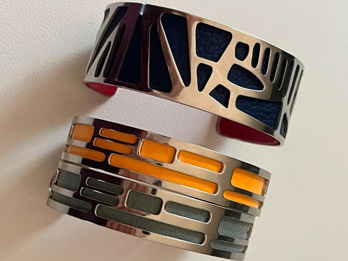 Bracelet manchette acier cuir jaune neuf - photo numéro 8