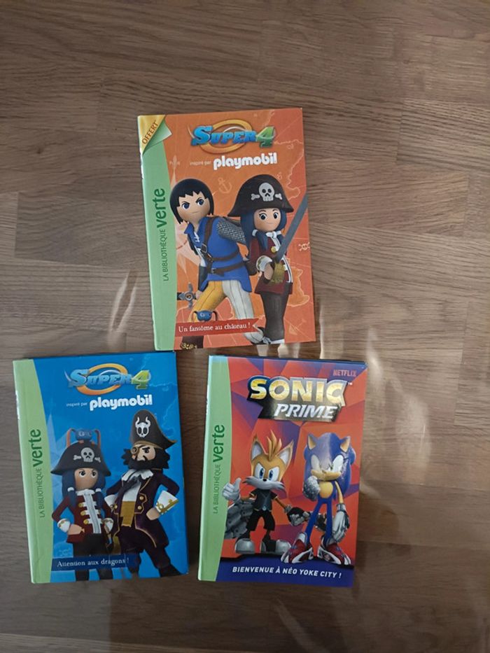 Lot de 3 livres la bibliothèque verte sonic playmobil