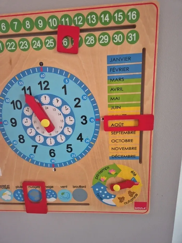 Tableau Calendrier avec Horloge en bois Goula - photo numéro 3