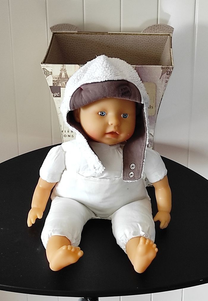 Bonnet aviateur bébé garçon 6 mois – blanc et marron