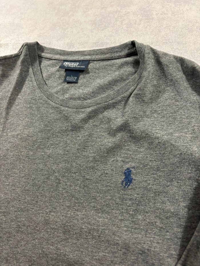 T-Shirt  Manche longue Ralph Lauren Gris logo brodé bleu taille L - photo numéro 2