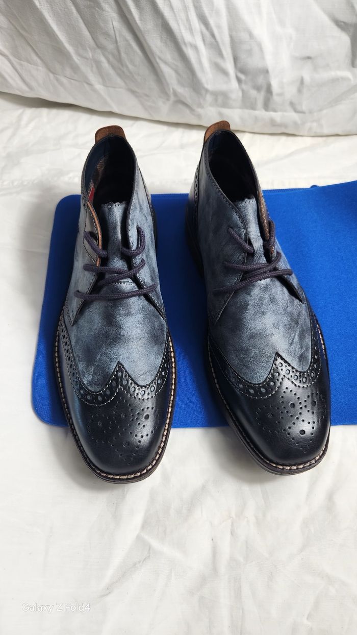 🌹👟pièce unique : bottines chukka rieker style brogue cuir bleu & marron - pointure 40 - photo numéro 8