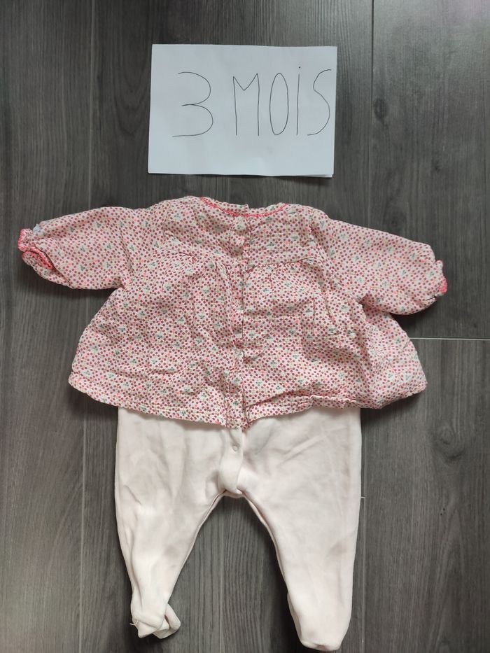 Pyjama rose fleurie Petit bateau fille 3 mois - photo numéro 3