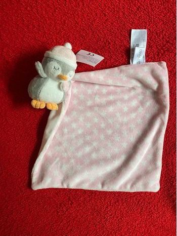 Shima doudou pingouin gris orange bonnet grand mouchoir rose blanc