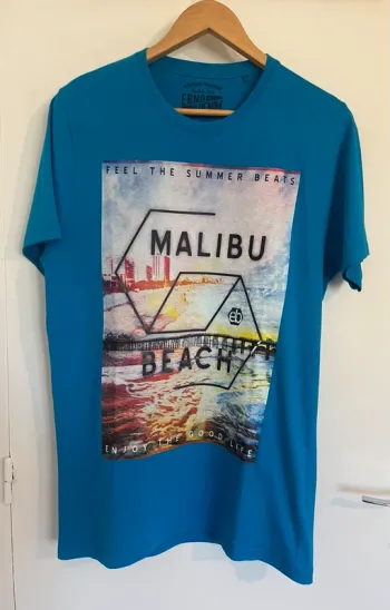 T shirt homme - bleu Turquoise - Malibu beach - taille XL