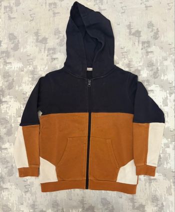 Gilet à capuche garçon 8 ans – LC Kids – Bleu marine / camel / blanc